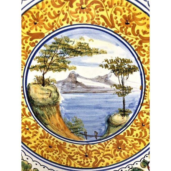 Vintage F.G. Deruta Signed Wall Plate Pictorial Hand Painted 12" Diameter Italy - Picture 2 of 8